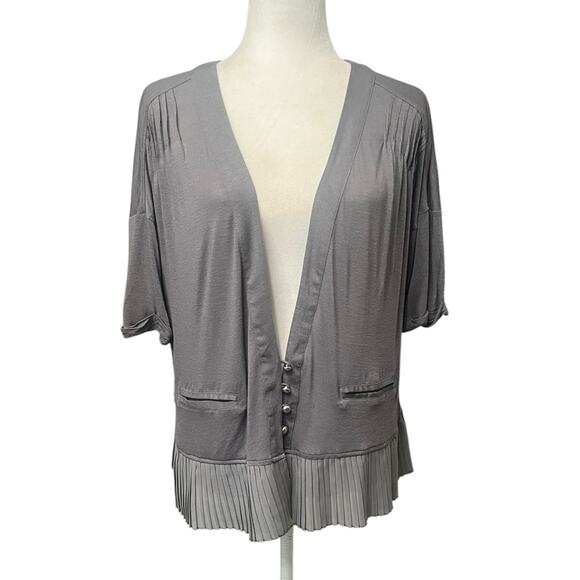 WRAP LONDON Gray Linen Blend Short Sleeve Ruffle Cardigan Women’s Size‎ 10 - Picture 1 of 10